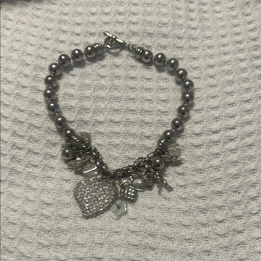 Sparkling Silver Charm Necklace with Heart Accents